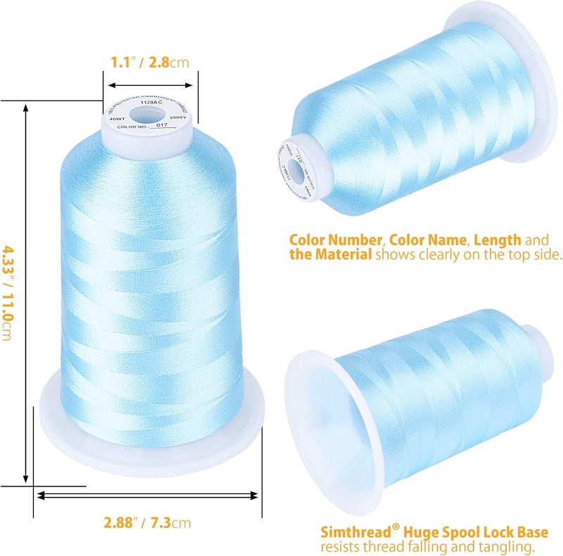 simthread Embroidery Thread 5500 Yards Dark LightBlue 017, 2 Huge Spools 40wt Polyester for Brother, Babylock, Janome, Singer, Pfaff, Husqvarna, Bernina Machine - Image 2